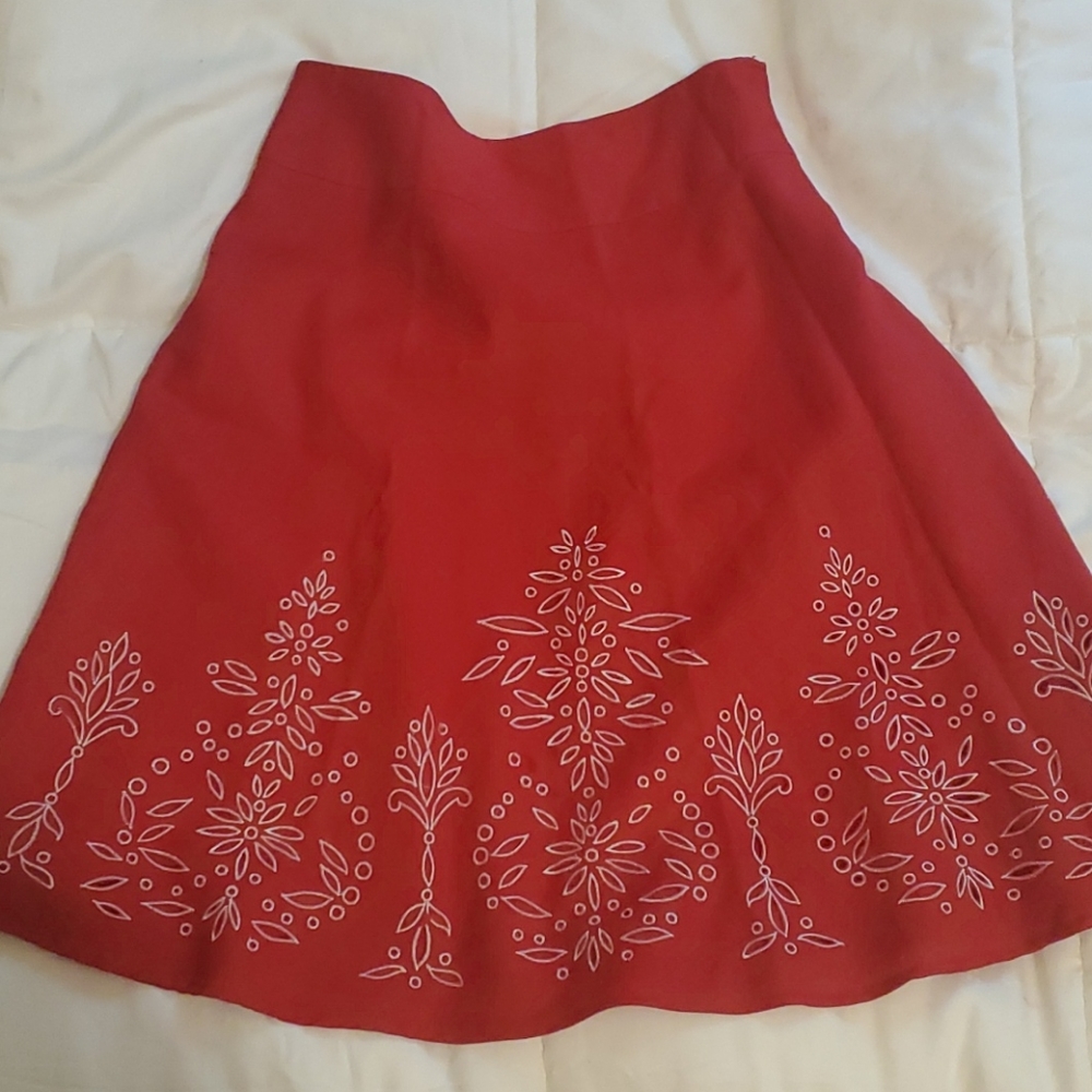 Red floral embroidered skirt